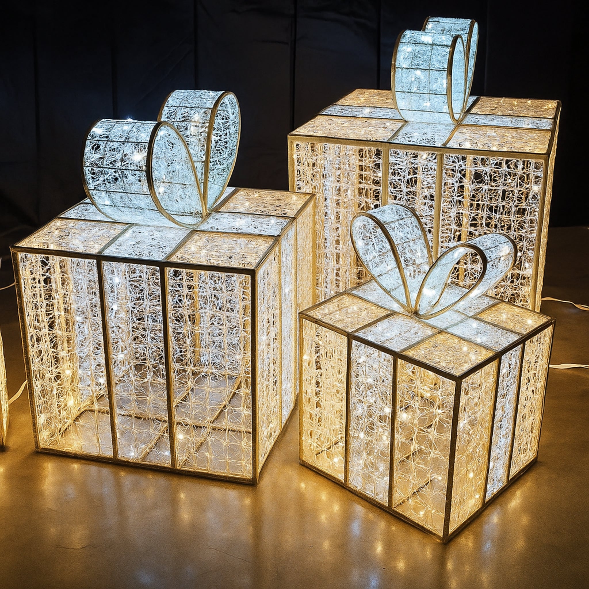 Giant Pre-Lit LED Gift Boxes (3) - Warm White & Cool White