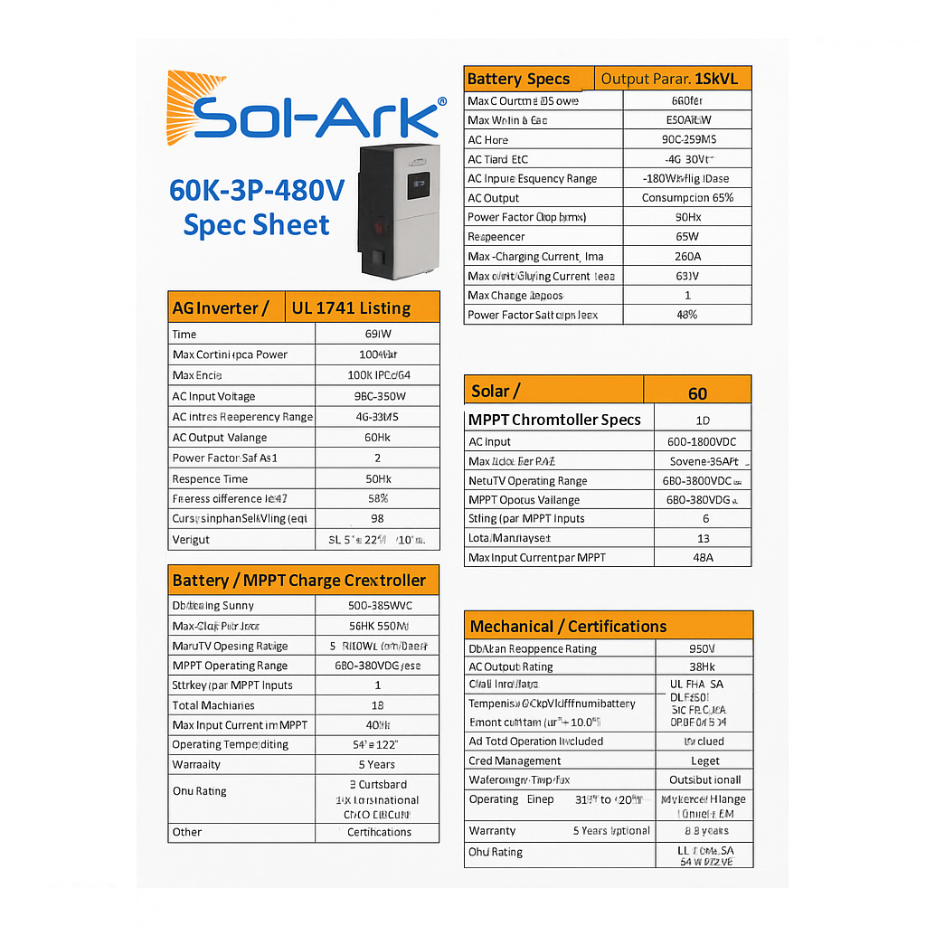 Commercial 30KW Solar Array - 3 Phase 208V Solar Kit + 30K 208V Sol-Ark Inverter + 60KW Sol-Ark OUTDOOR Lithium Battery +29.7KW Solar with Ground Mount and Wiring