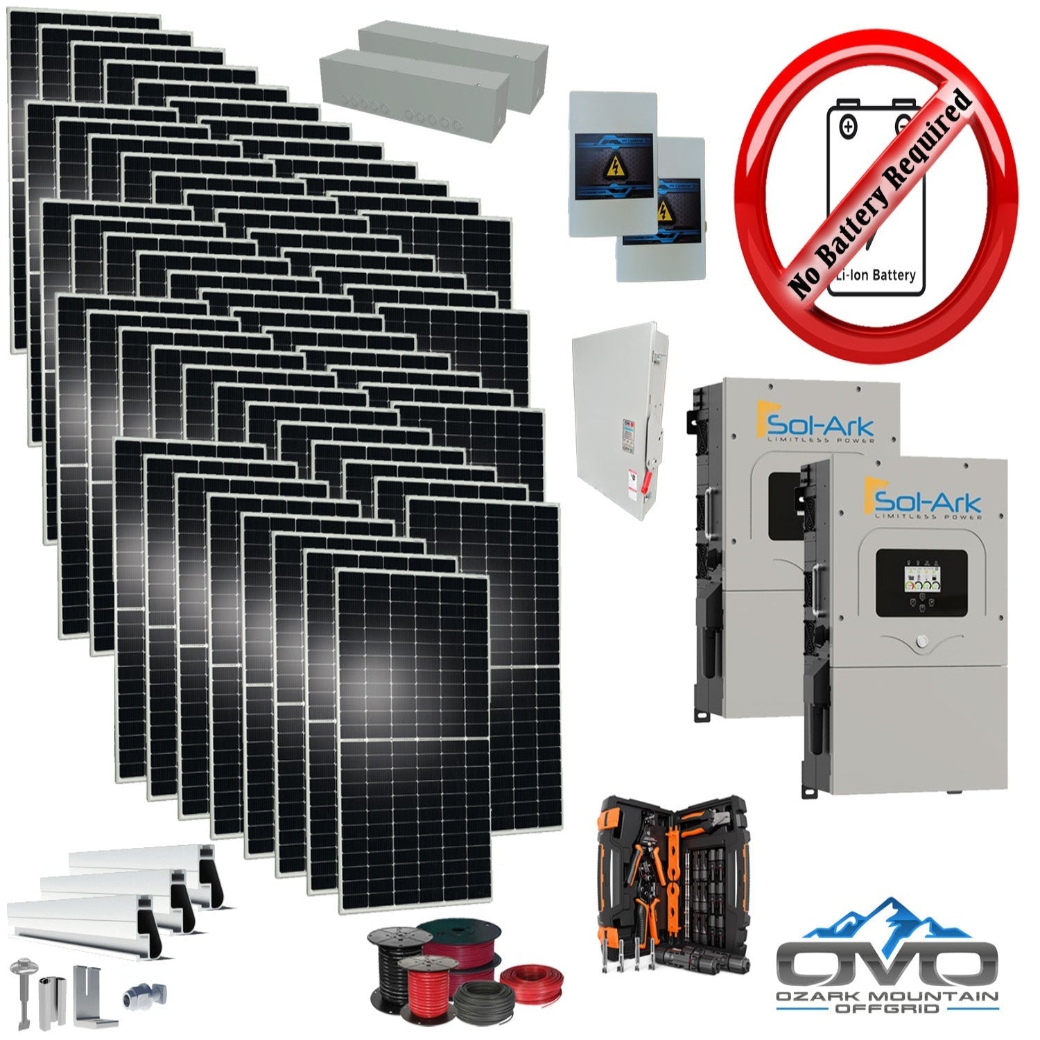 30KW Complete Offgrid Solar Kit + 2x 15K Sol-Ark Inverter +30.8KW Solar with Mounting Rails and Wiring