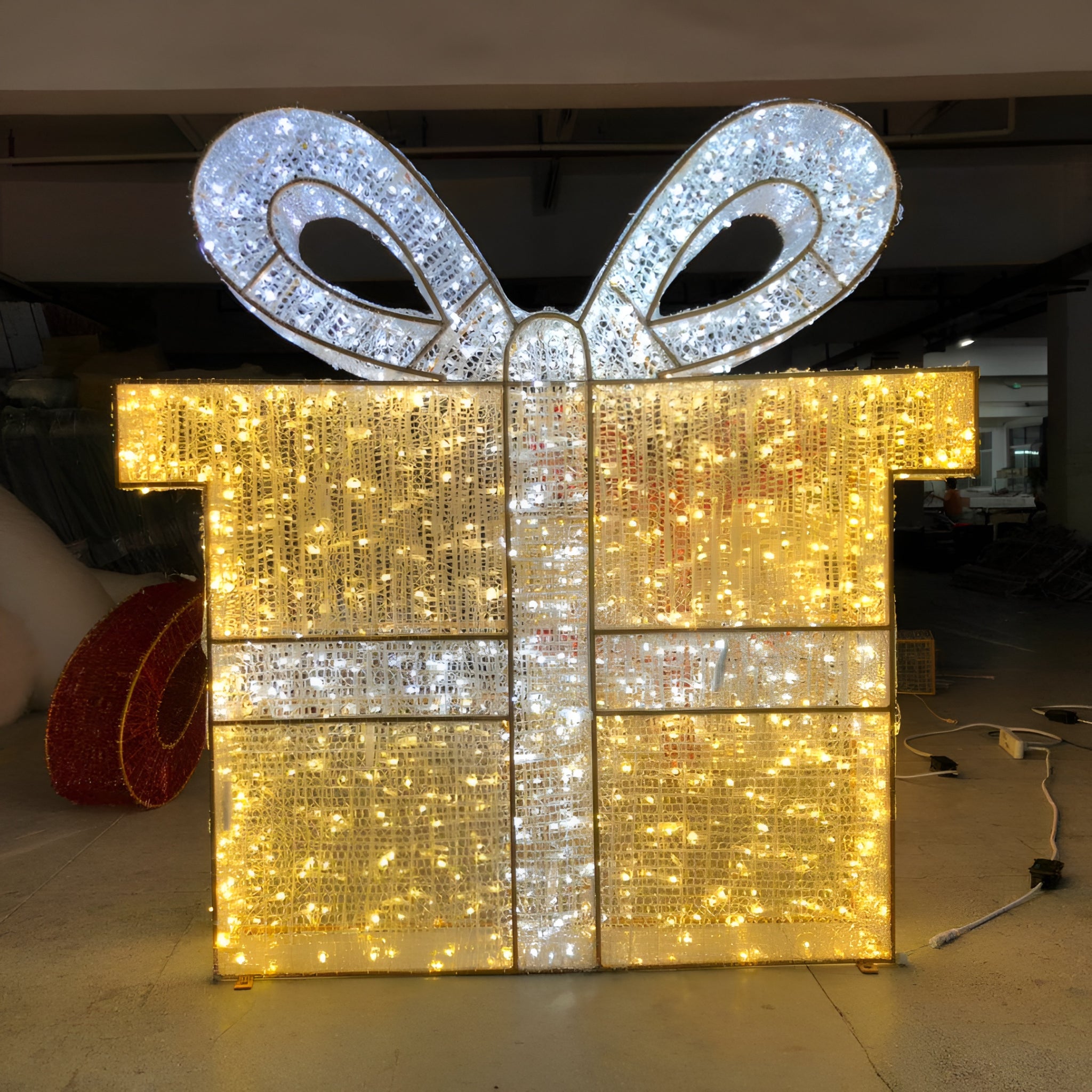 Giant Pre-Lit LED Gift Box - Warm White & Cool White