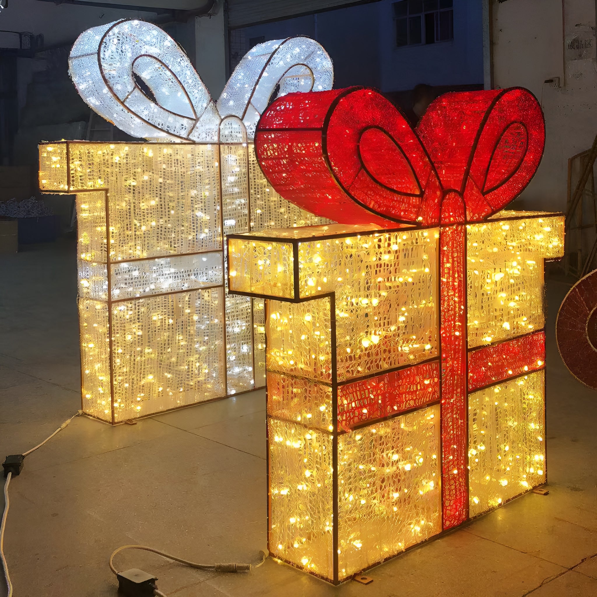 Giant Pre-Lit LED Gift Box - Warm White & Cool White