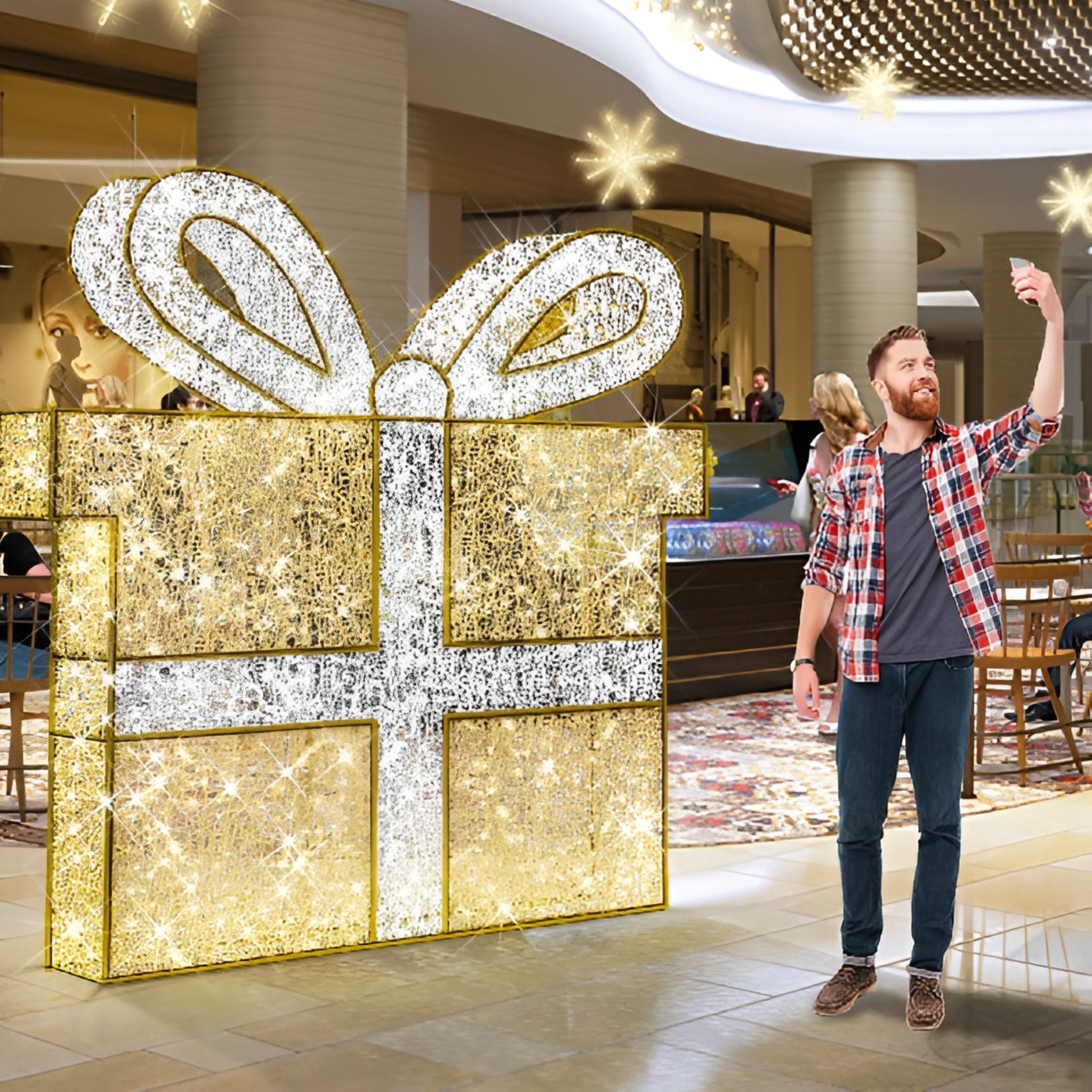 Giant Pre-Lit LED Gift Box - Warm White & Cool White