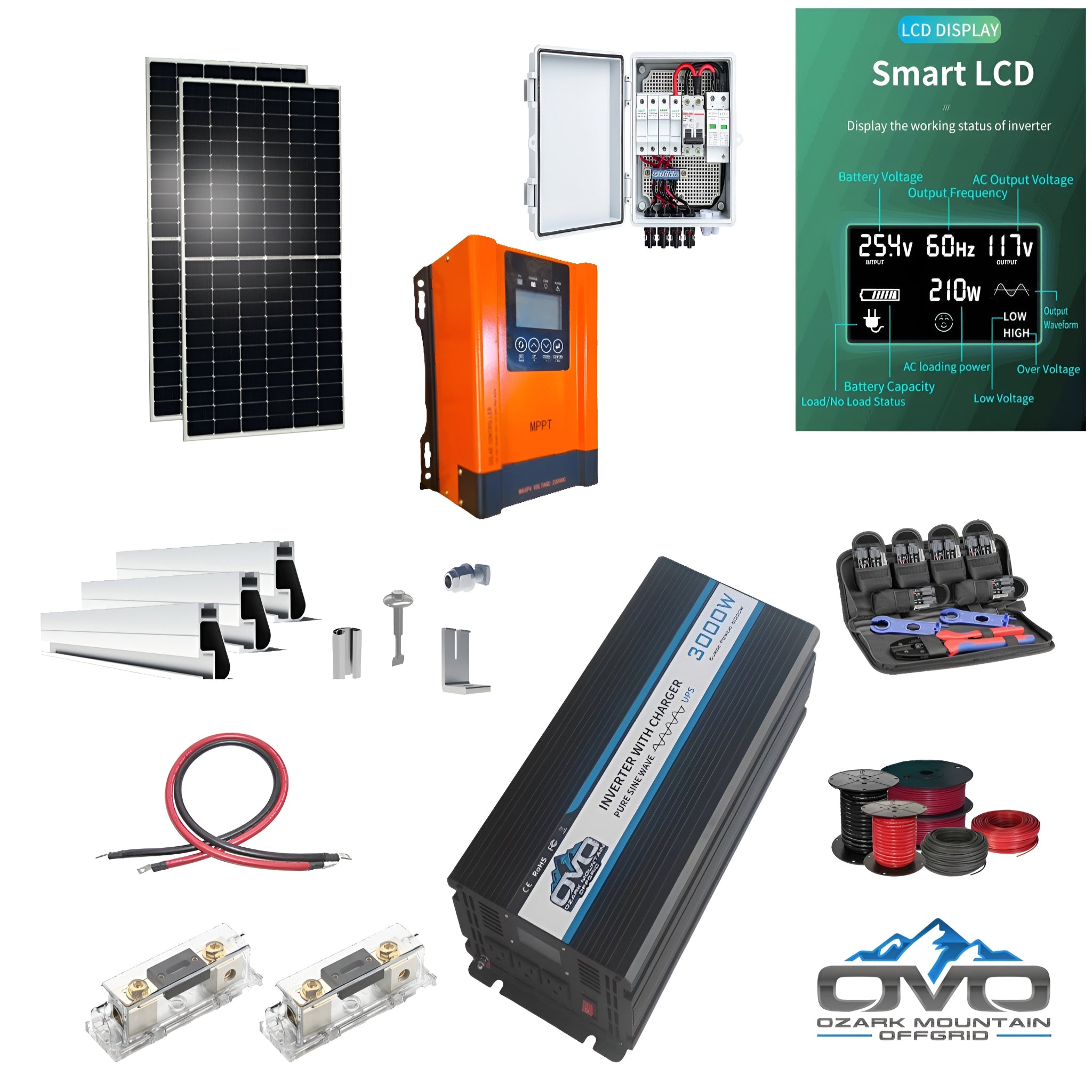 1.65KW Offgrid Solar Kit + 3KW Inverter/Charger + 60A MPPT Charge Controller