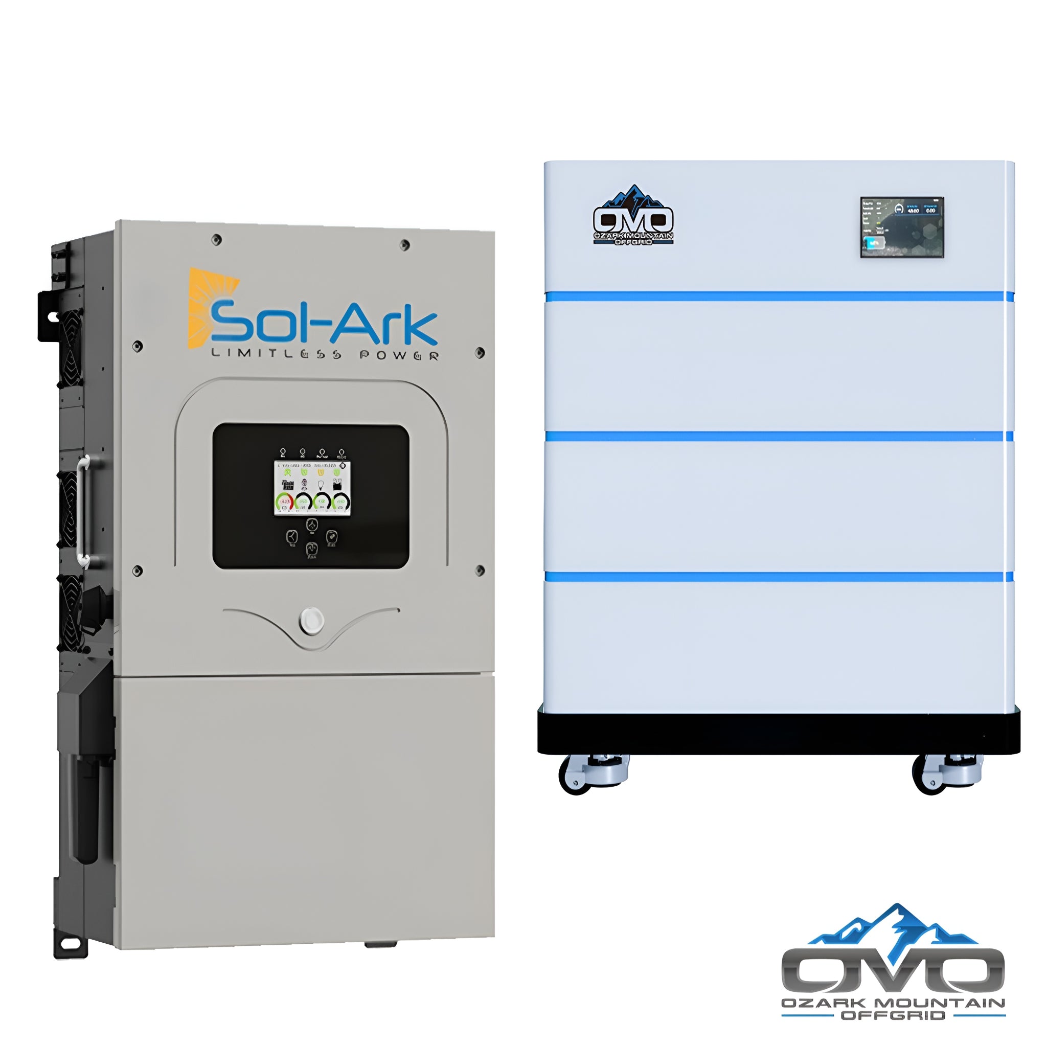 10KW Complete Offgrid Solar Kit - 15K Sol-Ark Inverter + 20.48KW OMO Stack Lithium Battery +11KW Solar with Mounting Rails and Wiring