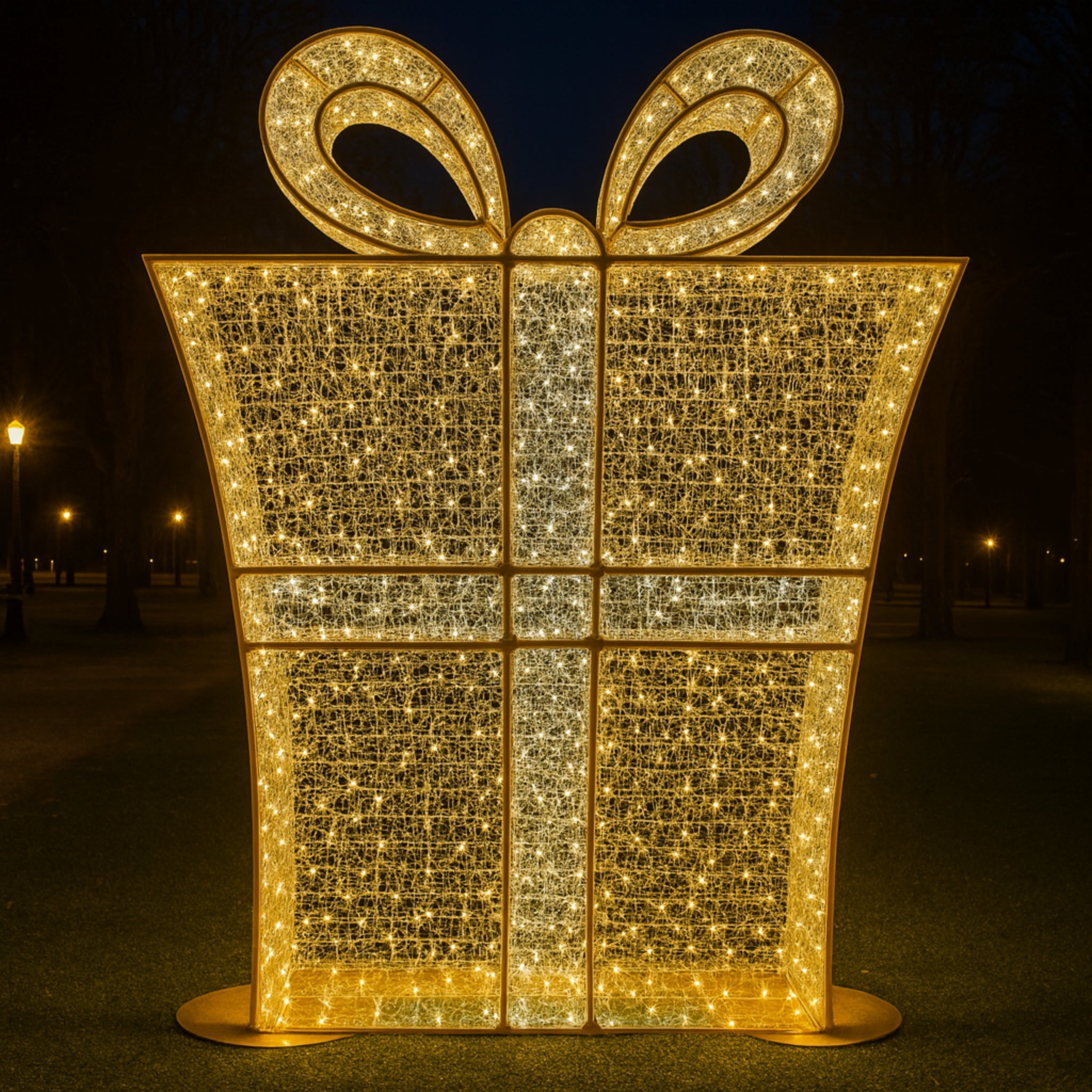 Giant Pre-Lit LED Gift Box Present - Warm White & Pure White