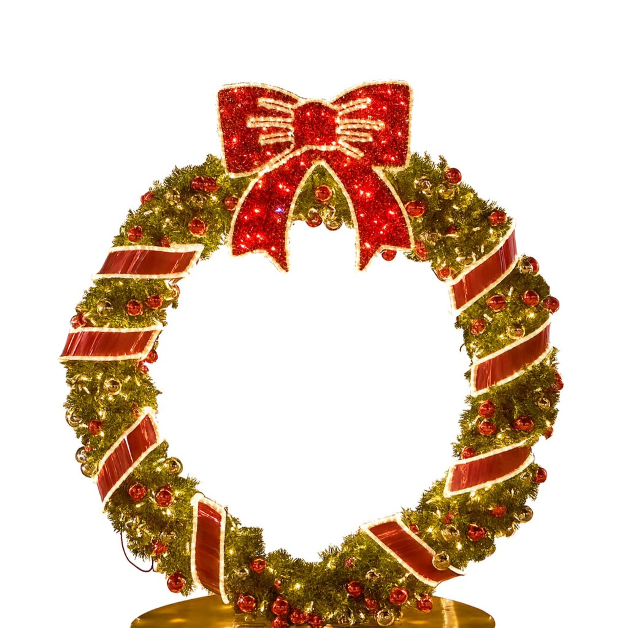 Giant Pre-Lit LED Wreath with Ribbon