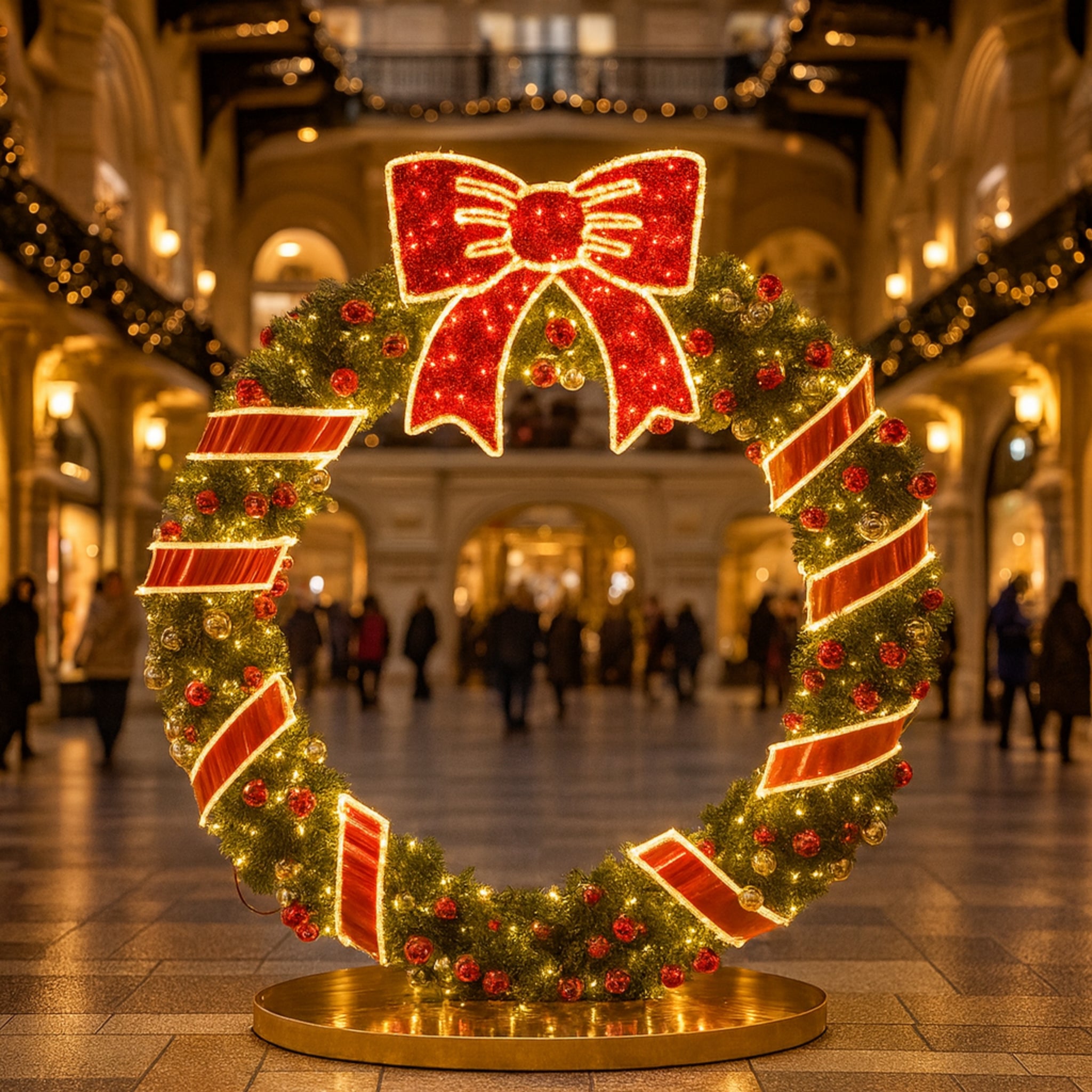 Giant Pre-Lit LED Wreath with Ribbon