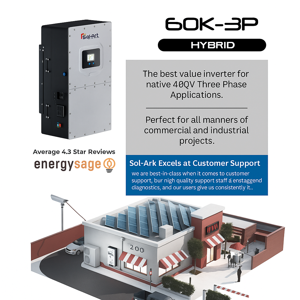 Commercial 240KW Solar Array - 3 Phase 480V Solar Kit + 4x 60K 480V Sol-Ark Inverter + 4x 60KW Sol-Ark OUTDOOR Lithium Battery +242KW Solar with Ground Mount and Wiring