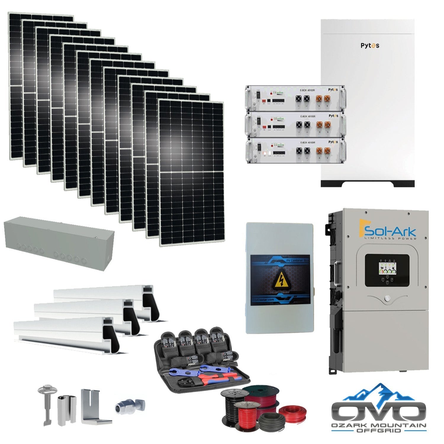 6KW Complete Offgrid Solar Kit - 15.36kWh Pytes Lithium Battery + 15K Sol Ark Inverter +6.6KW Solar with Mounting Rails and Wiring