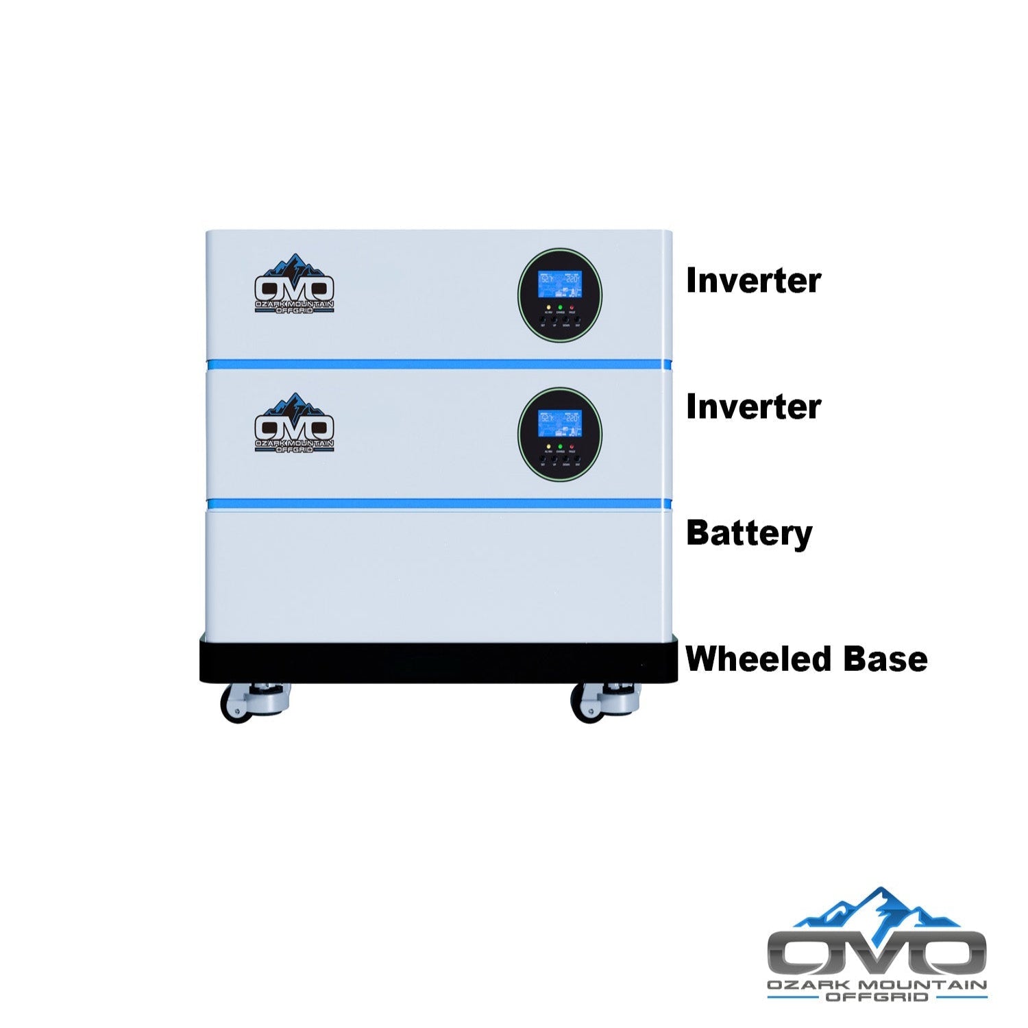 6KW OMO All-In-One Customizable Stacking Inverter/Battery System 120/240 11000W Total Inverter Output + 5.12K Lithium Battery + 6.6KW Solar Roof Mount