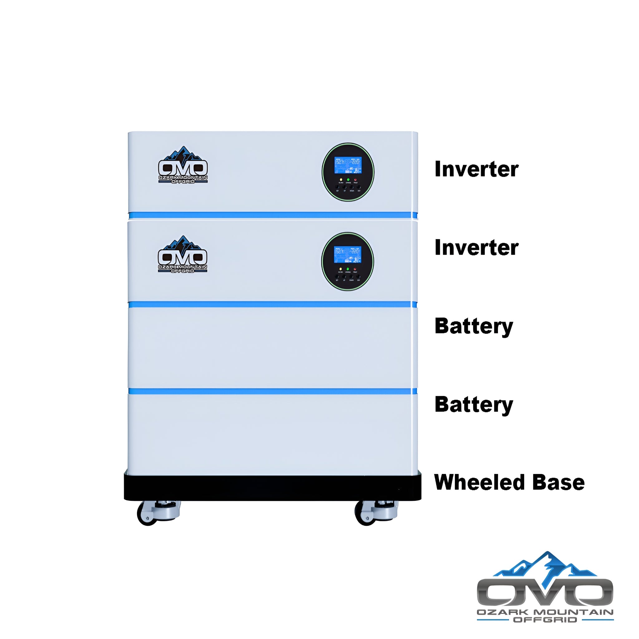 11KW OMO All-In-One Customizable Stacking Inverter/Battery System 120/240 11000W Total Inverter Output + 15.36K Lithium Battery + 11KW Solar Roof Mount