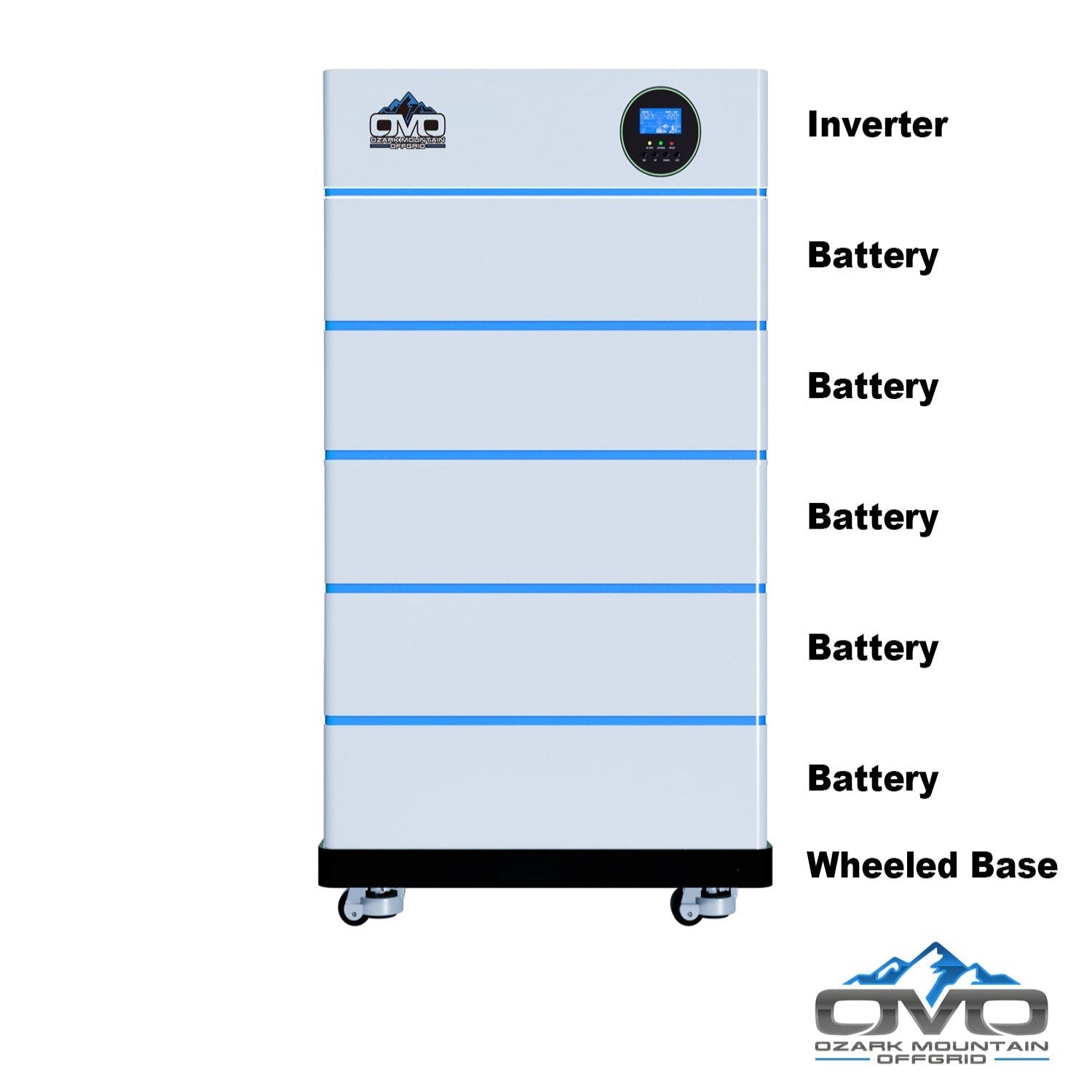 2.2KW OMO All-In-One Customizable Stacking Inverter/Battery System 5500W Inverter + 25.6K Lithium Battery + 2.2KW Solar Roof Mount