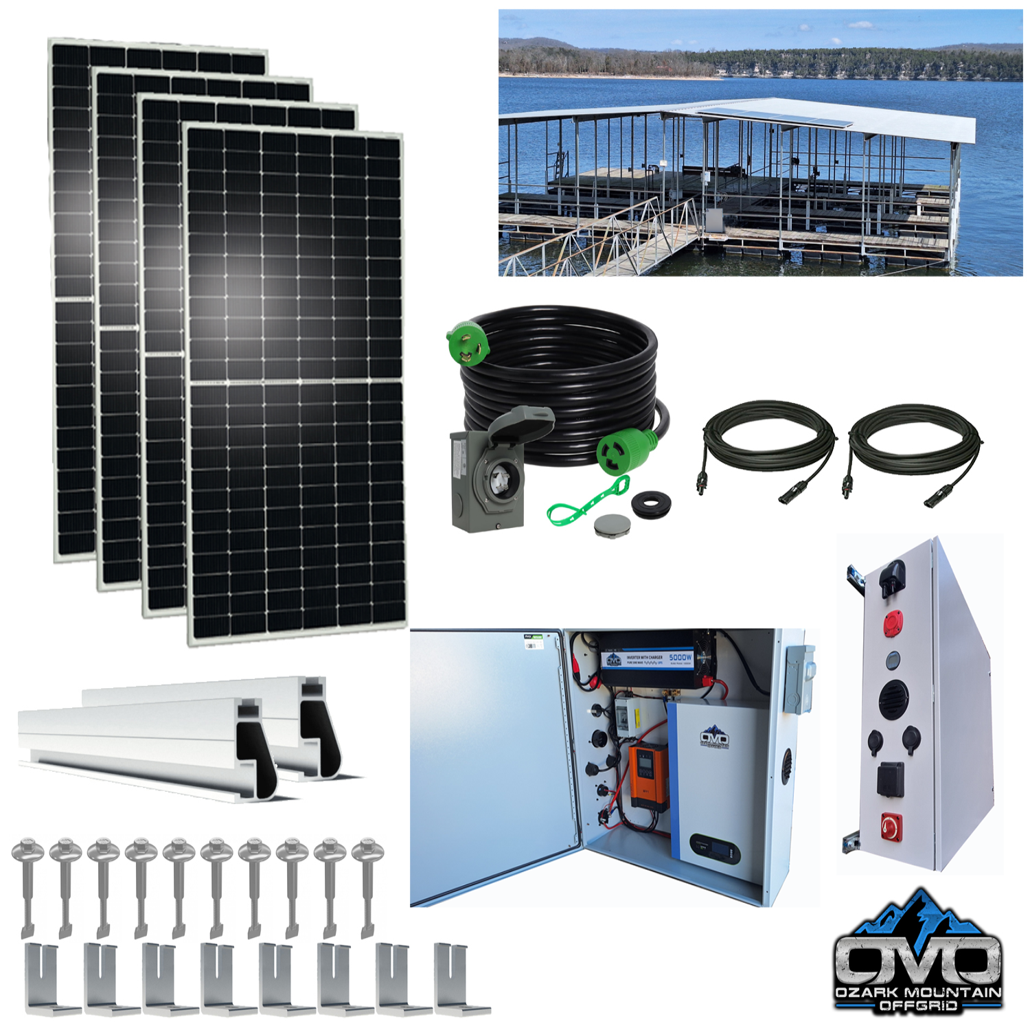 2.2KW Boat Dock Offgrid Solar Kit (4 Panel + 1 Lithium Battery) - Mountable with Plug and Play Connections