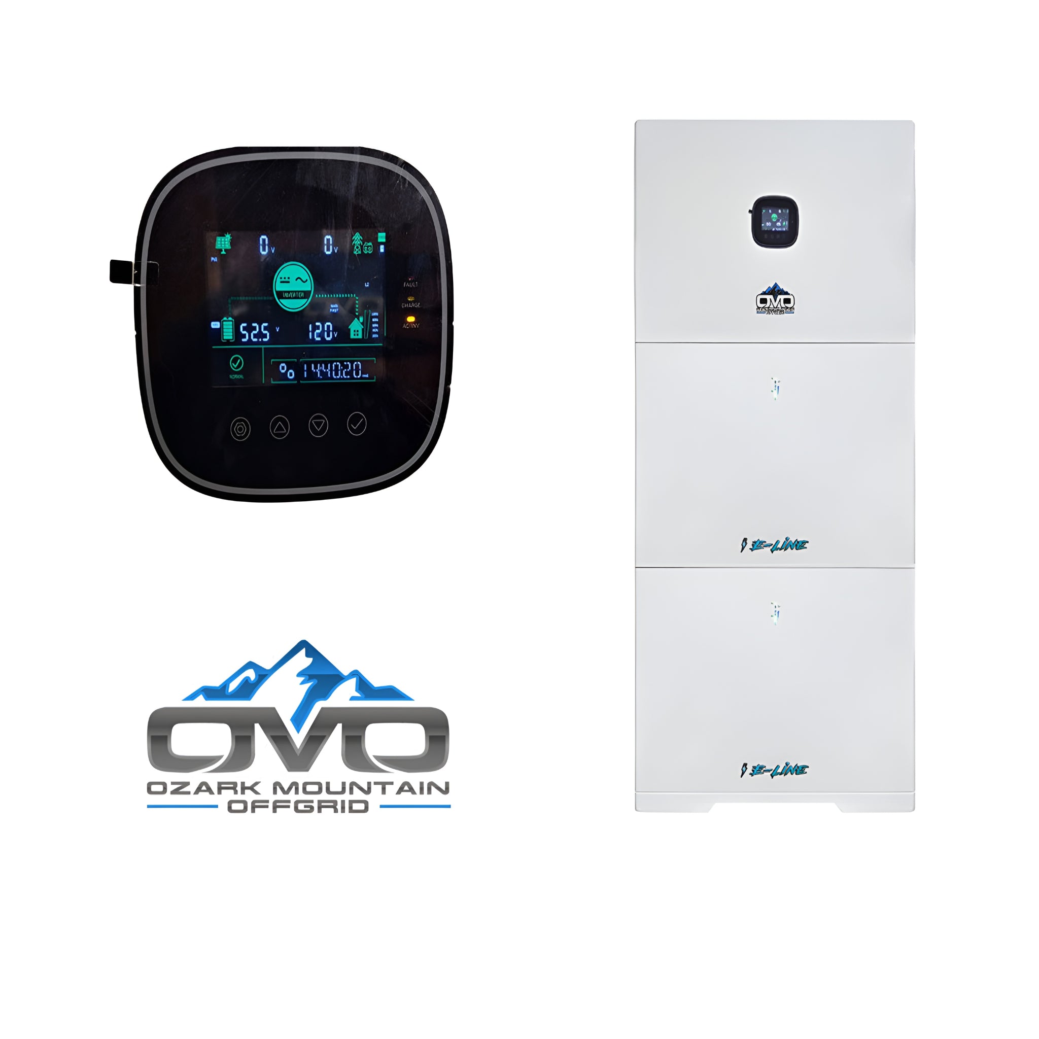 4.4KW Complete Offgrid Solar Kit + 10K 120V/240V OMO E-Line Inverter + 2x 10.24KW OMO E-Line Lithium Battery +4.4KW Solar with Roof Mount and Wiring