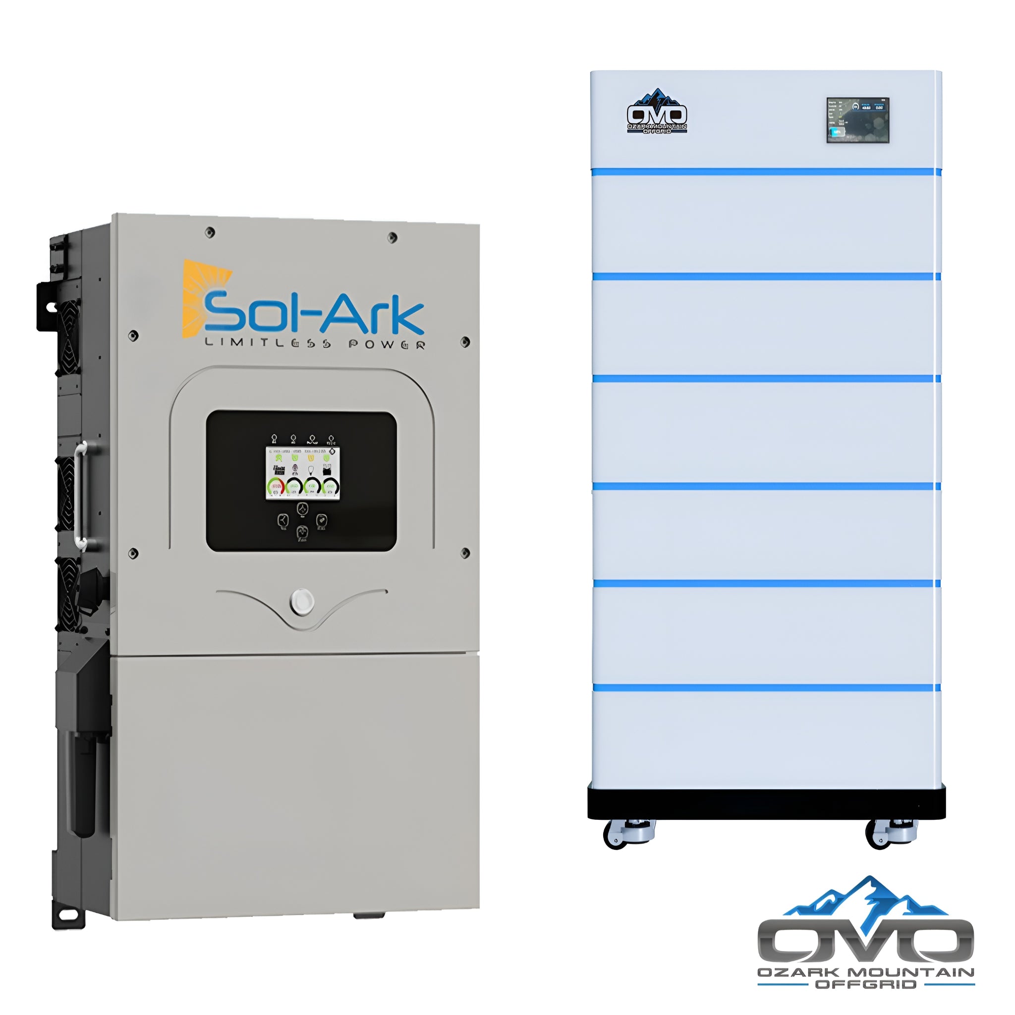 12KW Complete Offgrid Solar Kit - 15K Sol-Ark Inverter + 30.72KW OMO Stack Lithium Battery +13.2KW Solar with Ground Mount and Wiring